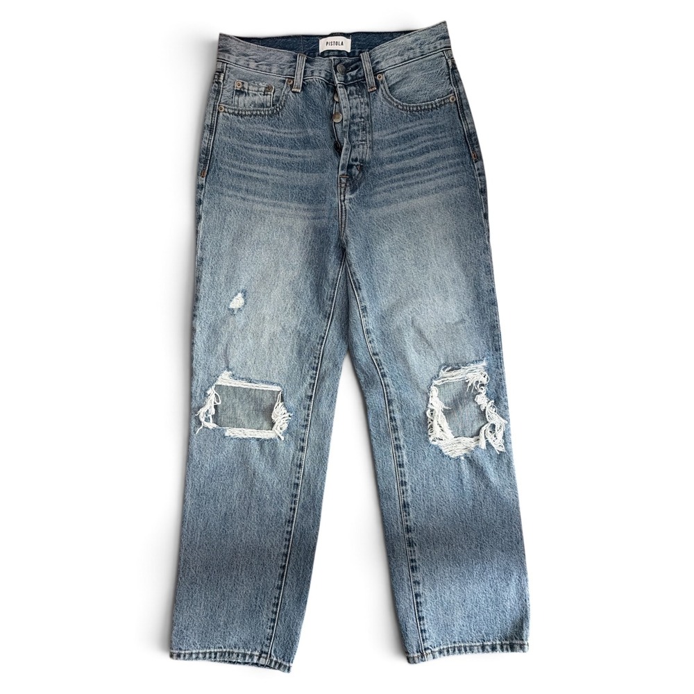 Pistola High Rise Straight Leg Distressed Jeans Light Wash Size 25